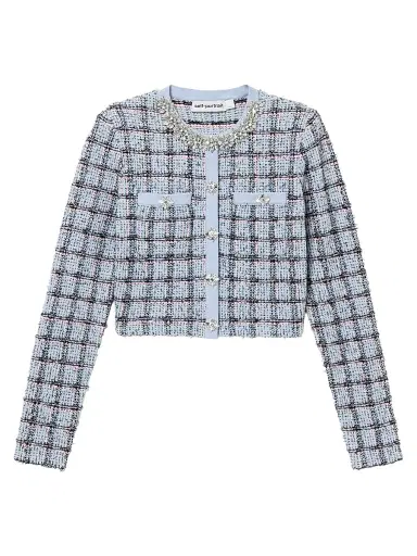 Self-Portrait Women's Embellished Checked Cardigan - Blue - Size XS | Thumbnail 1 Self-Portrait Women's Embellished Checked Cardigan - Blue - Size XS | Thumbnail 1