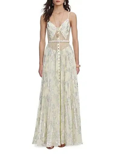 Self-Portrait Women's Metallic Chiffon Maxi Dress - Yellow | Thumbnail 2 Self-Portrait Women's Metallic Chiffon Maxi Dress - Yellow | Thumbnail 2