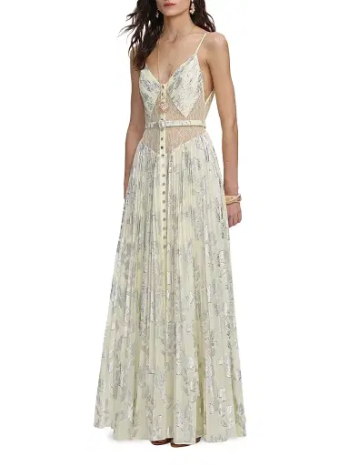 Self-Portrait Women's Metallic Chiffon Maxi Dress - Yellow | Thumbnail 3 Self-Portrait Women's Metallic Chiffon Maxi Dress - Yellow | Thumbnail 3