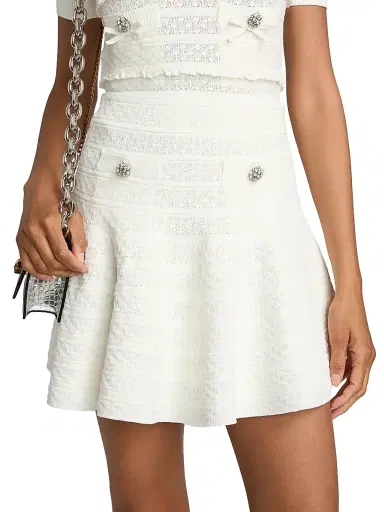 Self-Portrait Women's Pointelle-Knit Skater Miniskirt - White - Size XS | Thumbnail 6 Self-Portrait Women's Pointelle-Knit Skater Miniskirt - White - Size XS | Thumbnail 6