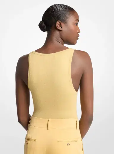 Michael Kors Collection Stretch Cashmere Blend Bodysuit in Yellow | Thumbnail 2 Michael Kors Collection Stretch Cashmere Blend Bodysuit in Yellow | Thumbnail 2