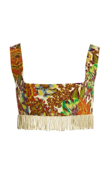 ALÉMAIS Lana Fringed Floral Linen Bralette | Thumbnail 1 ALÉMAIS Lana Fringed Floral Linen Bralette | Thumbnail 1