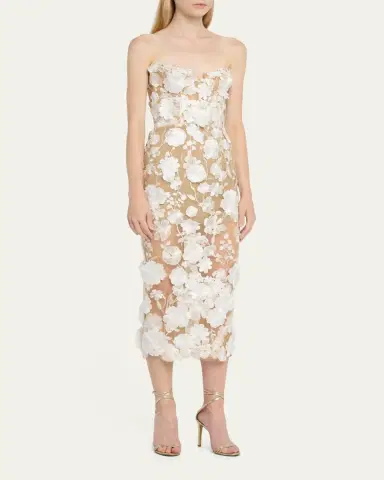Bronx and Banco Jasmine Strapless Floral Applique Midi Dress | Thumbnail 4 Bronx and Banco Jasmine Strapless Floral Applique Midi Dress | Thumbnail 4