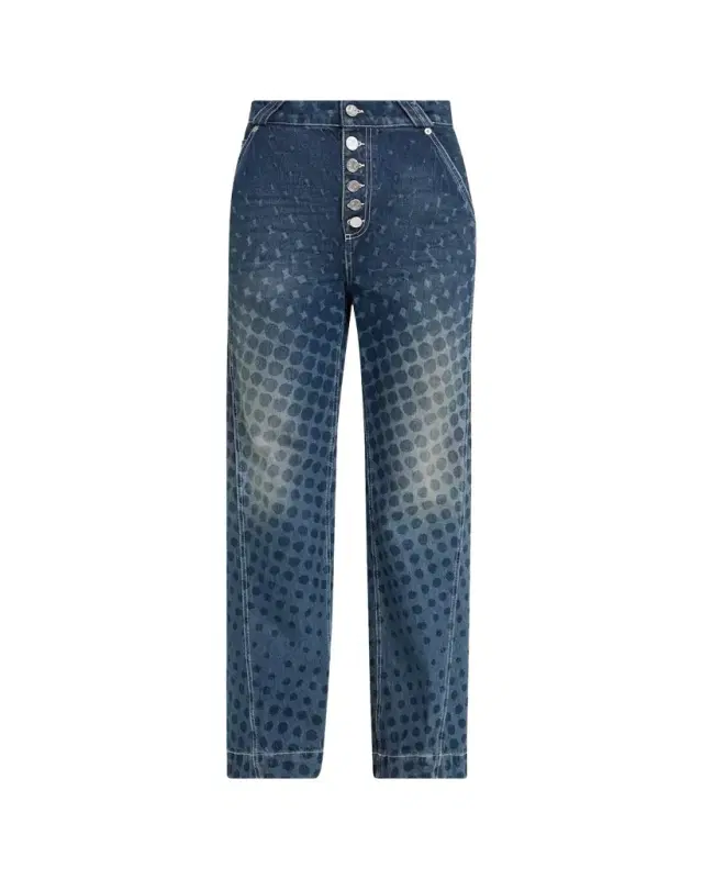 Halftone Wiggle Dot Button-Front Wide-Leg Jeans Halftone Wiggle Dot Button-Front Wide-Leg Jeans