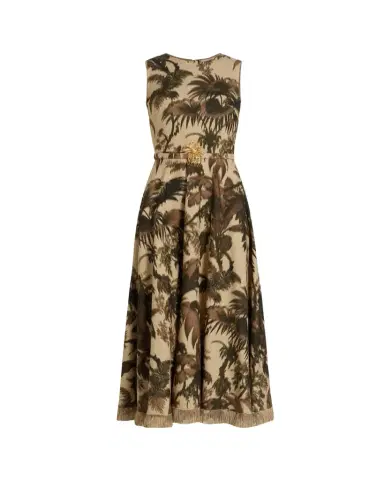 Oscar de la Renta Sleeveless Chine Palm-Print Belted Midi Dress | Thumbnail 1 Oscar de la Renta Sleeveless Chine Palm-Print Belted Midi Dress | Thumbnail 1