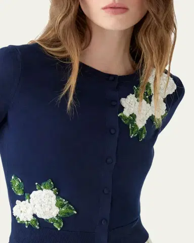 Carolina Herrera Sequined Floral Embroidered Crewneck Cardigan | Thumbnail 4 Carolina Herrera Sequined Floral Embroidered Crewneck Cardigan | Thumbnail 4
