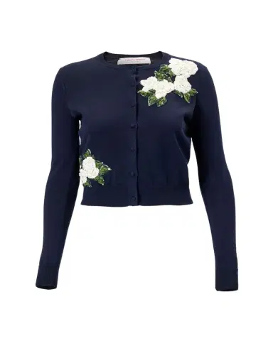 Carolina Herrera Sequined Floral Embroidered Crewneck Cardigan | Thumbnail 1 Carolina Herrera Sequined Floral Embroidered Crewneck Cardigan | Thumbnail 1