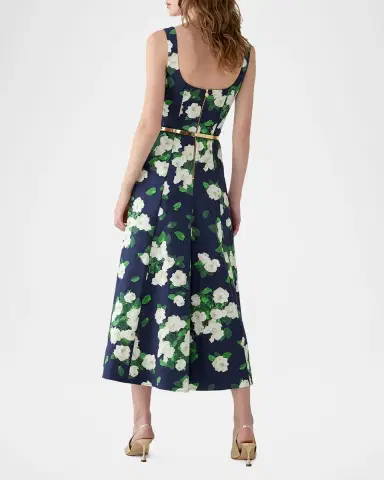 Carolina Herrera Sleeveless Square-Neck Rose-Print Paneled Midi Dress | Thumbnail 2 Carolina Herrera Sleeveless Square-Neck Rose-Print Paneled Midi Dress | Thumbnail 2