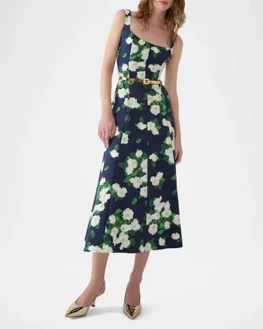 Carolina Herrera Sleeveless Square-Neck Rose-Print Paneled Midi Dress | Thumbnail 3 Carolina Herrera Sleeveless Square-Neck Rose-Print Paneled Midi Dress | Thumbnail 3