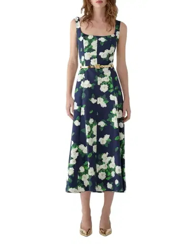 Carolina Herrera Sleeveless Square-Neck Rose-Print Paneled Midi Dress | Thumbnail 1 Carolina Herrera Sleeveless Square-Neck Rose-Print Paneled Midi Dress | Thumbnail 1