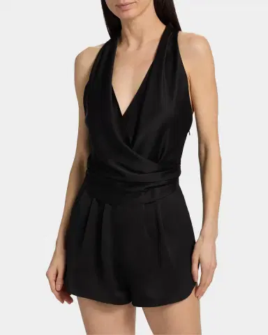 SIMKHAI Halia Draped Satin Romper | Thumbnail 3 SIMKHAI Halia Draped Satin Romper | Thumbnail 3