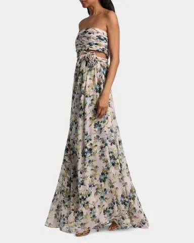 Cinq à Sept Magy Trailing Iris Floral Strapless Gown | Thumbnail 2 Cinq à Sept Magy Trailing Iris Floral Strapless Gown | Thumbnail 2