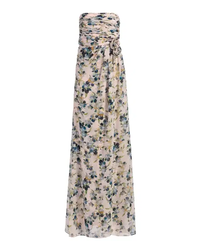 Magy Trailing Iris Floral Strapless Gown Magy Trailing Iris Floral Strapless Gown
