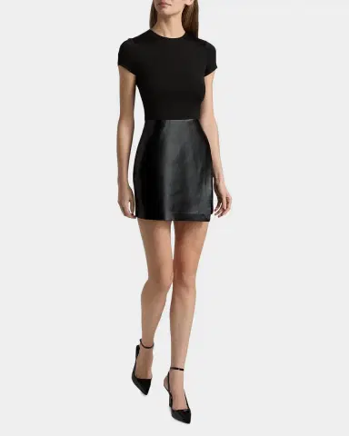 Alice + Olivia Sabine Mixed-Media Short-Sleeve Minidress | Thumbnail 2 Alice + Olivia Sabine Mixed-Media Short-Sleeve Minidress | Thumbnail 2