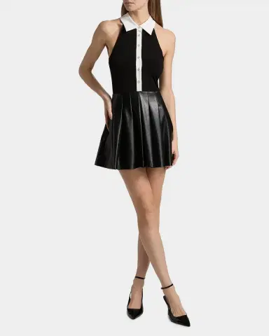 ALICE + OLIVIA Tate Vegan Leather Sleeveless Polo Mini Shirtdress | Thumbnail 2 ALICE + OLIVIA Tate Vegan Leather Sleeveless Polo Mini Shirtdress | Thumbnail 2