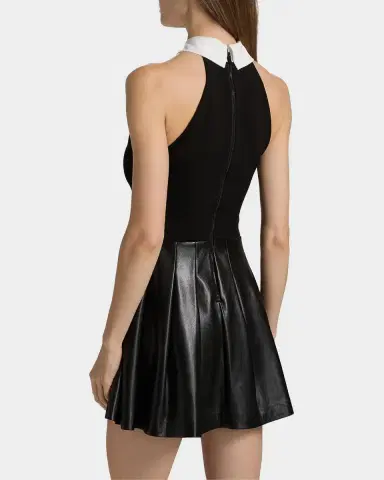 ALICE + OLIVIA Tate Vegan Leather Sleeveless Polo Mini Shirtdress | Thumbnail 3 ALICE + OLIVIA Tate Vegan Leather Sleeveless Polo Mini Shirtdress | Thumbnail 3