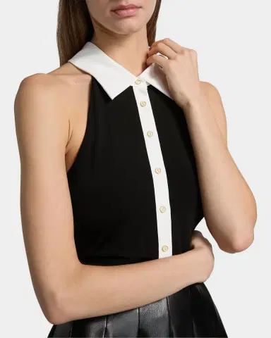 ALICE + OLIVIA Tate Vegan Leather Sleeveless Polo Mini Shirtdress | Thumbnail 5 ALICE + OLIVIA Tate Vegan Leather Sleeveless Polo Mini Shirtdress | Thumbnail 5