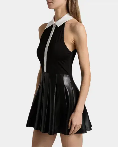 ALICE + OLIVIA Tate Vegan Leather Sleeveless Polo Mini Shirtdress | Thumbnail 7 ALICE + OLIVIA Tate Vegan Leather Sleeveless Polo Mini Shirtdress | Thumbnail 7
