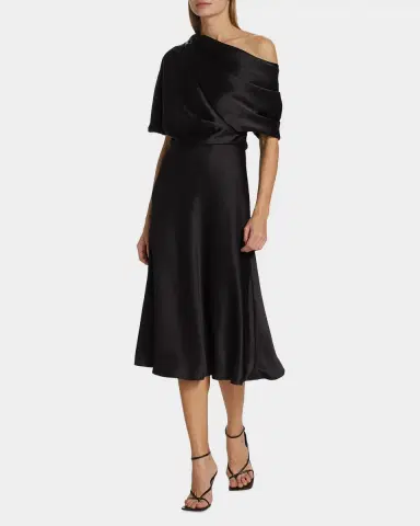 Amsale Draped Satin One-Shoulder Midi-Dress | Thumbnail 2 Amsale Draped Satin One-Shoulder Midi-Dress | Thumbnail 2