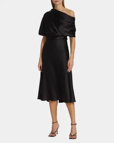 Amsale Draped Satin One-Shoulder Midi-Dress | Thumbnail 4 Amsale Draped Satin One-Shoulder Midi-Dress | Thumbnail 4