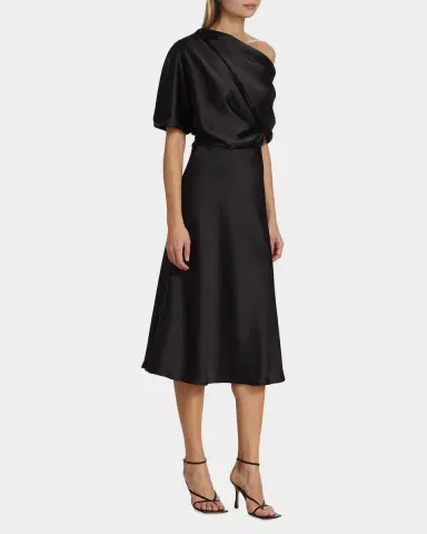 Amsale Draped Satin One-Shoulder Midi-Dress | Thumbnail 7 Amsale Draped Satin One-Shoulder Midi-Dress | Thumbnail 7