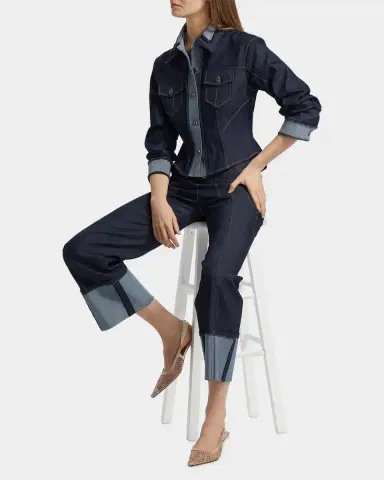 Cinq à Sept Stretch-Cotton Contrast-Stitch Crop Jacket | Thumbnail 2 Cinq à Sept Stretch-Cotton Contrast-Stitch Crop Jacket | Thumbnail 2