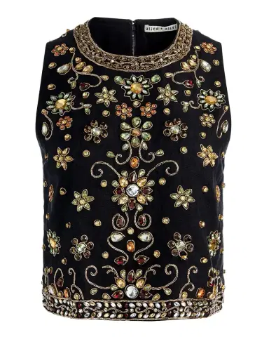 ALICE + OLIVIA Amal Embellished Linen Top | Thumbnail 1 ALICE + OLIVIA Amal Embellished Linen Top | Thumbnail 1