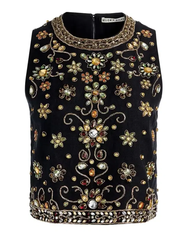 Amal Embellished Linen Top Amal Embellished Linen Top