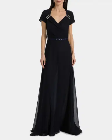 Chiara Boni La Petite Robe Slavka Belted Georgette Gown | Thumbnail 4 Chiara Boni La Petite Robe Slavka Belted Georgette Gown | Thumbnail 4
