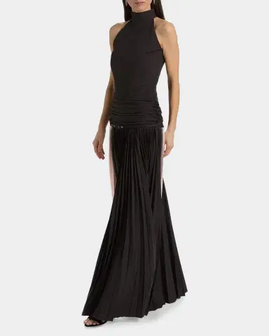 Chiara Boni La Petite Robe Etani Plisse Drop-Waist Halter Gown | Thumbnail 2 Chiara Boni La Petite Robe Etani Plisse Drop-Waist Halter Gown | Thumbnail 2