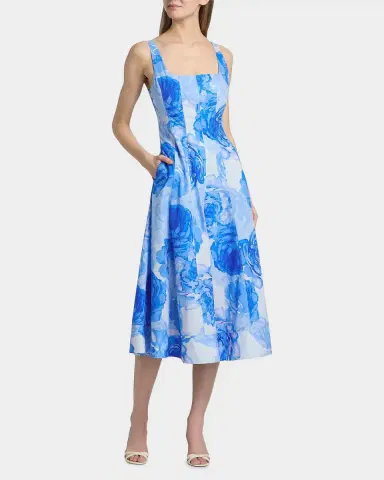 Milly Nia Printed Stretch Cotton Poplin Midi-Dress | Thumbnail 2 Milly Nia Printed Stretch Cotton Poplin Midi-Dress | Thumbnail 2