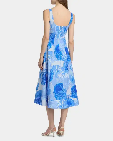 Milly Nia Printed Stretch Cotton Poplin Midi-Dress | Thumbnail 3 Milly Nia Printed Stretch Cotton Poplin Midi-Dress | Thumbnail 3