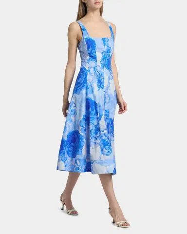 Milly Nia Printed Stretch Cotton Poplin Midi-Dress | Thumbnail 4 Milly Nia Printed Stretch Cotton Poplin Midi-Dress | Thumbnail 4