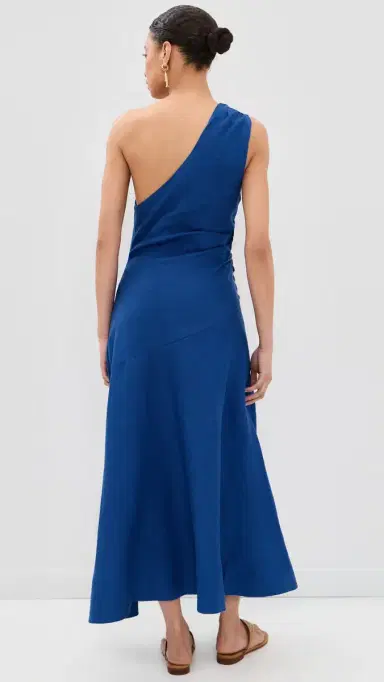 Farm Rio eahorse Embroidery One Shoulder Linen Maxi Dress Blue | Thumbnail 3 Farm Rio eahorse Embroidery One Shoulder Linen Maxi Dress Blue | Thumbnail 3
