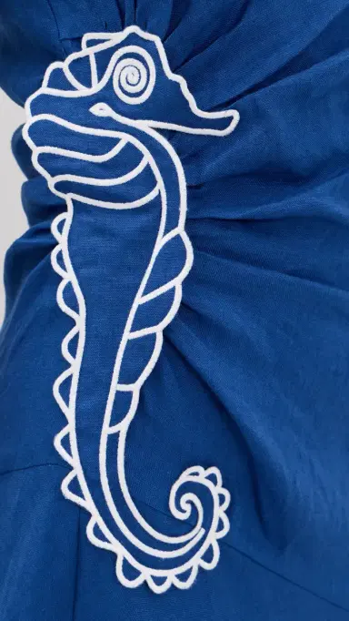 Farm Rio eahorse Embroidery One Shoulder Linen Maxi Dress Blue | Thumbnail 6 Farm Rio eahorse Embroidery One Shoulder Linen Maxi Dress Blue | Thumbnail 6