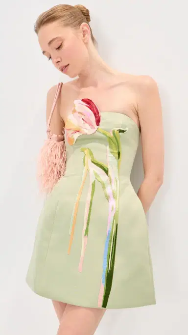 Leo Lin Roselle Bustier Mini Dress Tulip Print in Green | Thumbnail 2 Leo Lin Roselle Bustier Mini Dress Tulip Print in Green | Thumbnail 2