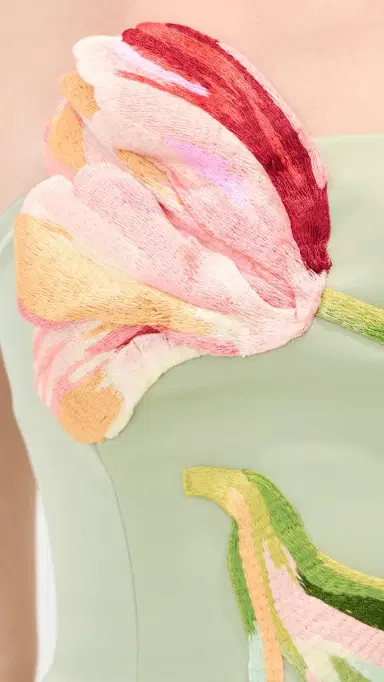 Leo Lin Roselle Bustier Mini Dress Tulip Print in Green | Thumbnail 6 Leo Lin Roselle Bustier Mini Dress Tulip Print in Green | Thumbnail 6
