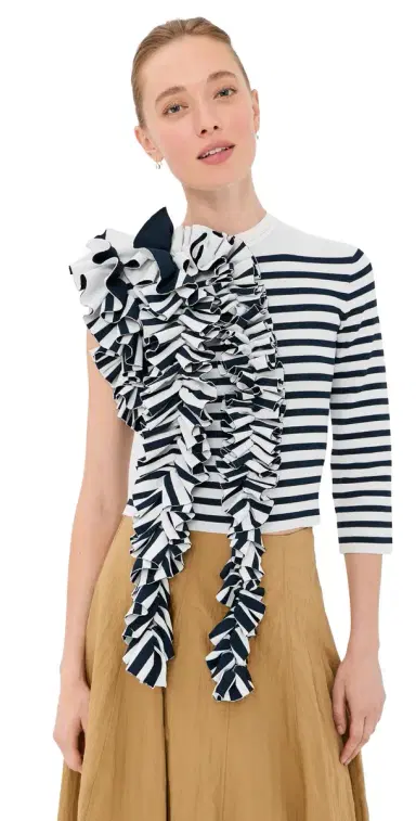 A.W.A.K.E. MODE A. W.A. K.E. MODE Fitted Knit Top with Ruffles | Thumbnail 1 A.W.A.K.E. MODE A. W.A. K.E. MODE Fitted Knit Top with Ruffles | Thumbnail 1