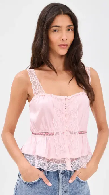 ALICE + OLIVIA Annabeth Embroidered Square Neck Cropped Top English Rose | Thumbnail 2 ALICE + OLIVIA Annabeth Embroidered Square Neck Cropped Top English Rose | Thumbnail 2