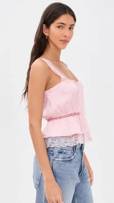 ALICE + OLIVIA Annabeth Embroidered Square Neck Cropped Top English Rose | Thumbnail 4 ALICE + OLIVIA Annabeth Embroidered Square Neck Cropped Top English Rose | Thumbnail 4