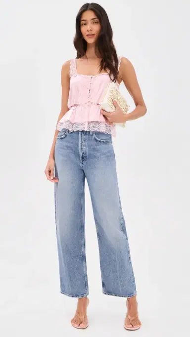 ALICE + OLIVIA Annabeth Embroidered Square Neck Cropped Top English Rose | Thumbnail 5 ALICE + OLIVIA Annabeth Embroidered Square Neck Cropped Top English Rose | Thumbnail 5