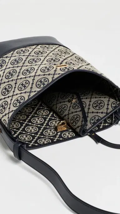 Tory Burch Lock T Monogram Slim Medium Bucket Bag Tory Navy One Size | Thumbnail 6 Tory Burch Lock T Monogram Slim Medium Bucket Bag Tory Navy One Size | Thumbnail 6
