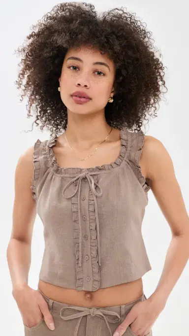 LE JEAN inen Ruffle Cami Driftwood | Thumbnail 2 LE JEAN inen Ruffle Cami Driftwood | Thumbnail 2