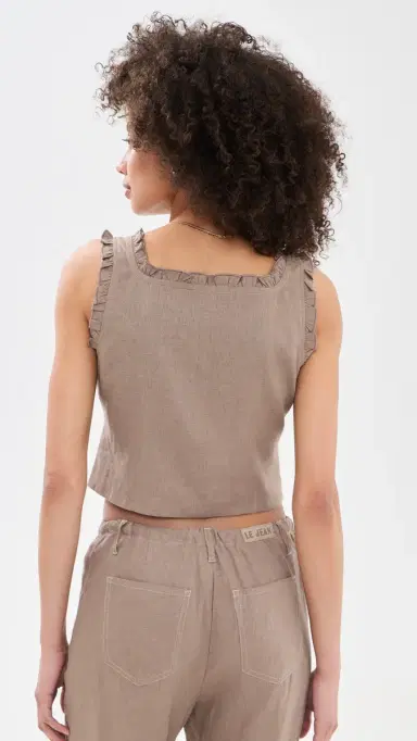 LE JEAN inen Ruffle Cami Driftwood | Thumbnail 3 LE JEAN inen Ruffle Cami Driftwood | Thumbnail 3