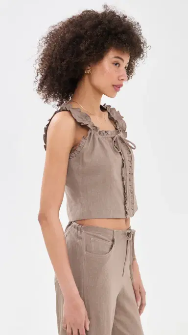 LE JEAN inen Ruffle Cami Driftwood | Thumbnail 4 LE JEAN inen Ruffle Cami Driftwood | Thumbnail 4