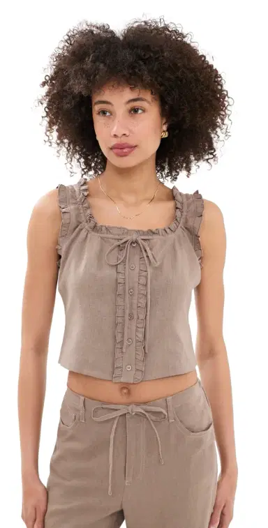 LE JEAN inen Ruffle Cami Driftwood | Thumbnail 1 LE JEAN inen Ruffle Cami Driftwood | Thumbnail 1