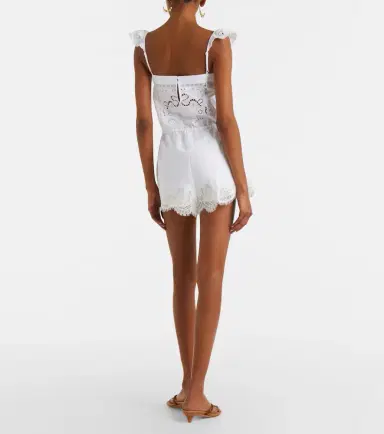 Self-Portrait Embroidered linen and cotton organza romper | Thumbnail 3 Self-Portrait Embroidered linen and cotton organza romper | Thumbnail 3
