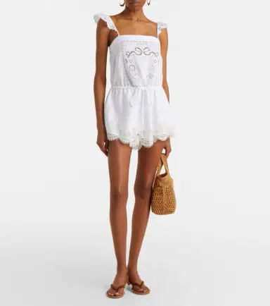 Self-Portrait Embroidered linen and cotton organza romper | Thumbnail 5 Self-Portrait Embroidered linen and cotton organza romper | Thumbnail 5