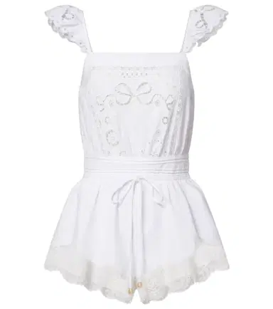 Self-Portrait Embroidered linen and cotton organza romper | Thumbnail 1 Self-Portrait Embroidered linen and cotton organza romper | Thumbnail 1