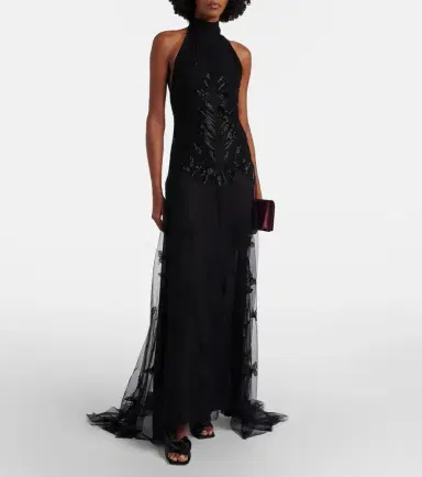 Blumarine Embellished georgette and lace maxi dress | Thumbnail 6 Blumarine Embellished georgette and lace maxi dress | Thumbnail 6